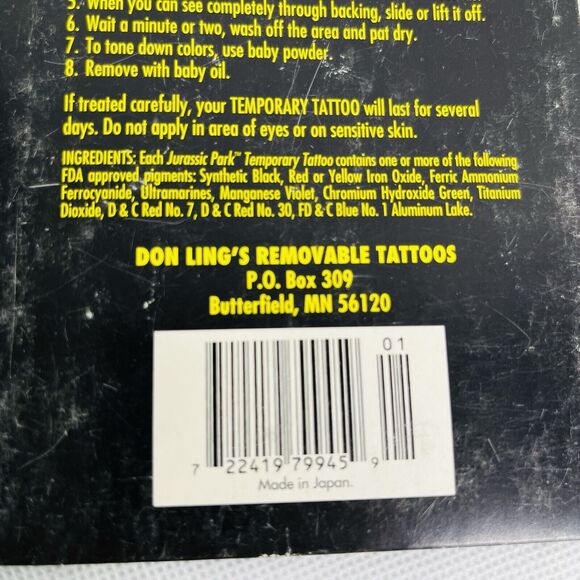 4 Jurassic Park Temporary Dinosaur Tattoos Lot Logo Biohazard Triceratops Skull - Picture 10 of 13